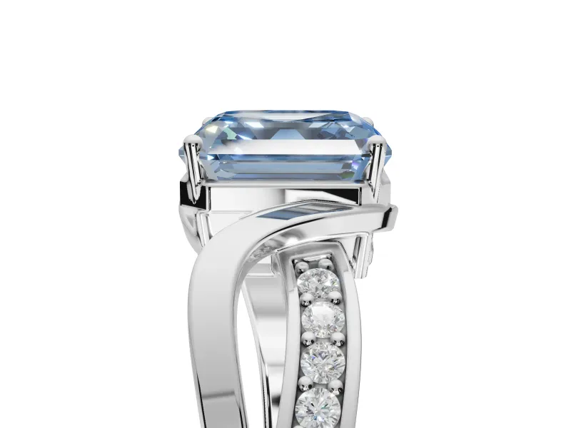 Asscher Cut Bypass Solitaire Engagement Ring Setting for a Fancy Blue Lab-Grown Diamond | Pavé Strands | Platinum