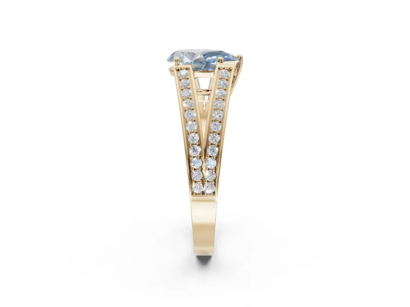 Pear-Shaped Split Shank Pavé Engagement Ring Setting for a Fancy Blue Lab-Grown Diamond | Yellow Gold