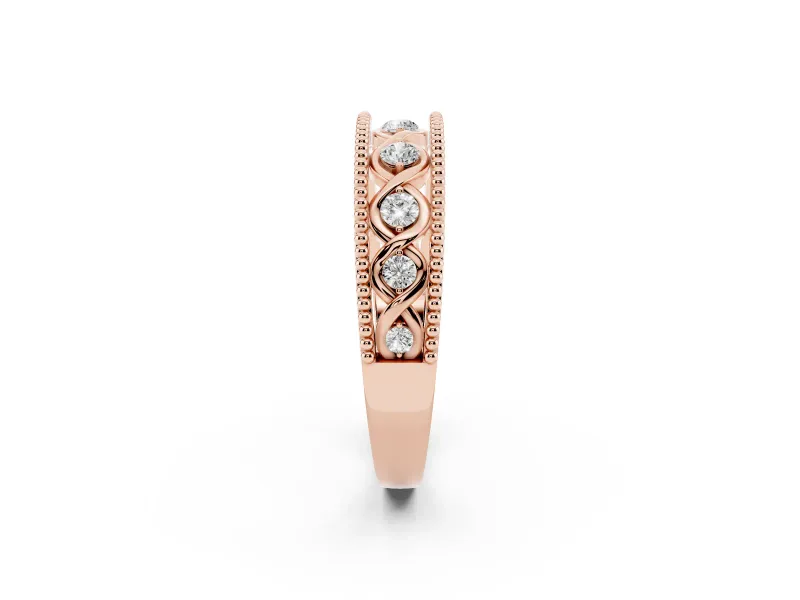 Round Lab-Grown Diamond Vintage Twisted Openwork Wedding Band | Milgrain Edges | Rose Gold