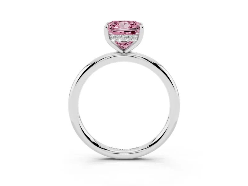 Fancy Pink Princess Cut Diamond Solitaire Ring Set in Silver with Thin Band and Prong Setting