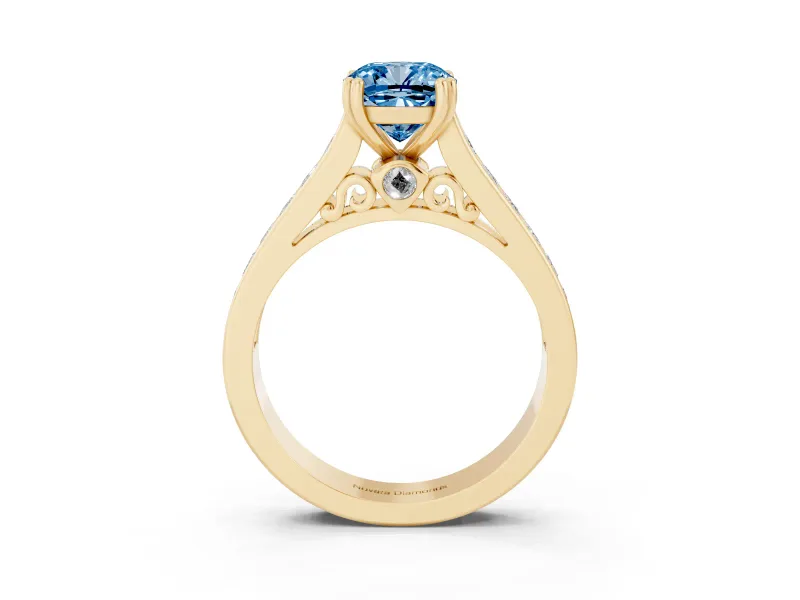 Cushion Cut Channel Engagement Ring Setting for a Fancy Blue Lab-Grown Diamond | Yellow Gold - Design NV-24671