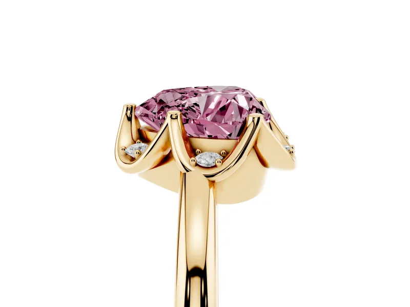 Heart-Shaped Petal Halo Engagement Ring Setting for a Fancy Pink Lab-Grown Diamond | Yellow Gold