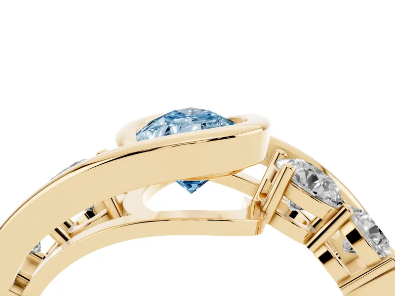 Pear-Shaped Bezel Bypass Engagement Ring Setting for a Fancy Blue Lab-Grown Diamond | Yellow Gold