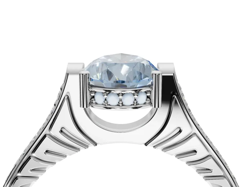 Pear-Shaped Vintage Cathedral Engagement Ring Setting for a Fancy Blue Lab-Grown Diamond | Carved Band | White Gold