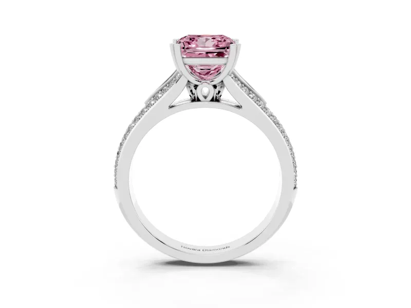 Princess Cut Split Shank Engagement Ring Setting for a Fancy Pink Lab-Grown Diamond | Pave Band | Sterling Silver
