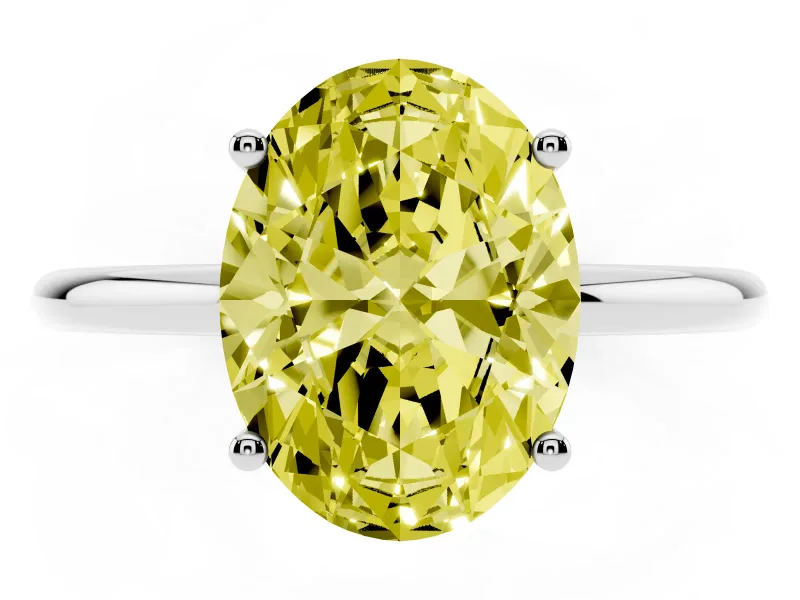 Oval Thin Solitaire Engagement Ring Setting for a Fancy Yellow Lab-Grown Diamond | Straight Plain Band | Sterling Silver