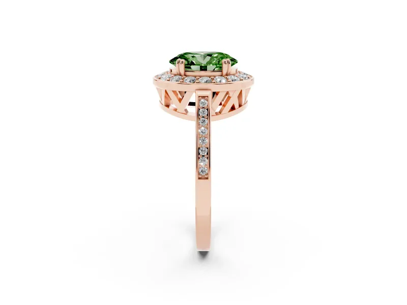 Oval Halo Engagement Ring Setting for a Fancy Green Lab-Grown Diamond | Polished Halo Rim | Rose Gold