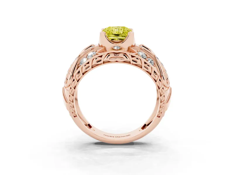 Radiant Cut Art Deco Engagement Ring Setting for a Fancy Yellow Lab-Grown Diamond | Rose Gold