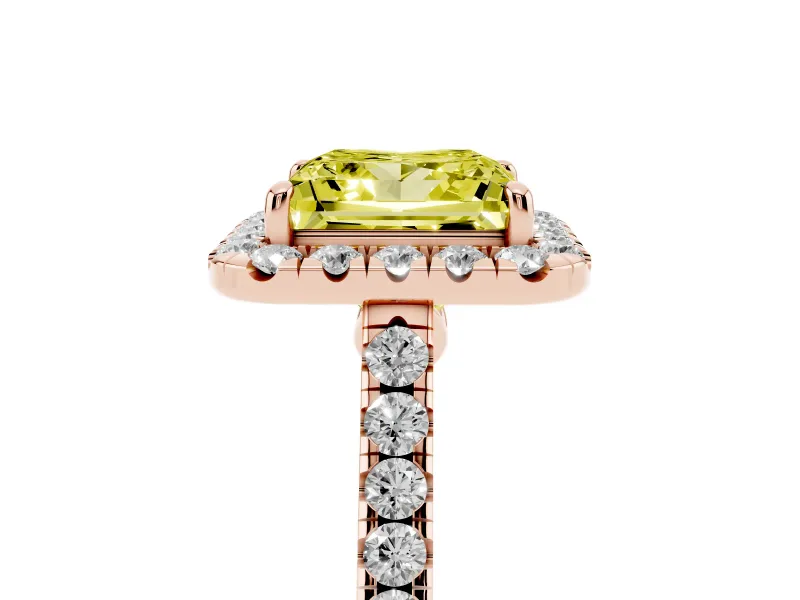 Princess Cut Halo Engagement Ring Setting for a Fancy Yellow Lab-Grown Diamond | Pave Shoulders | Rose Gold