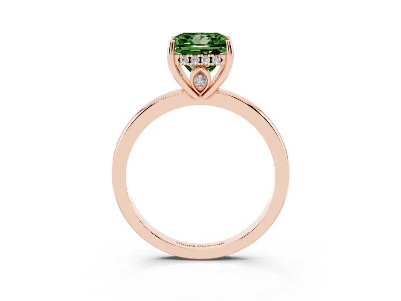 Princess Cut Engagement Ring Setting for a Fancy Green Lab-Grown Diamond | Hidden Halo | Rose Gold
