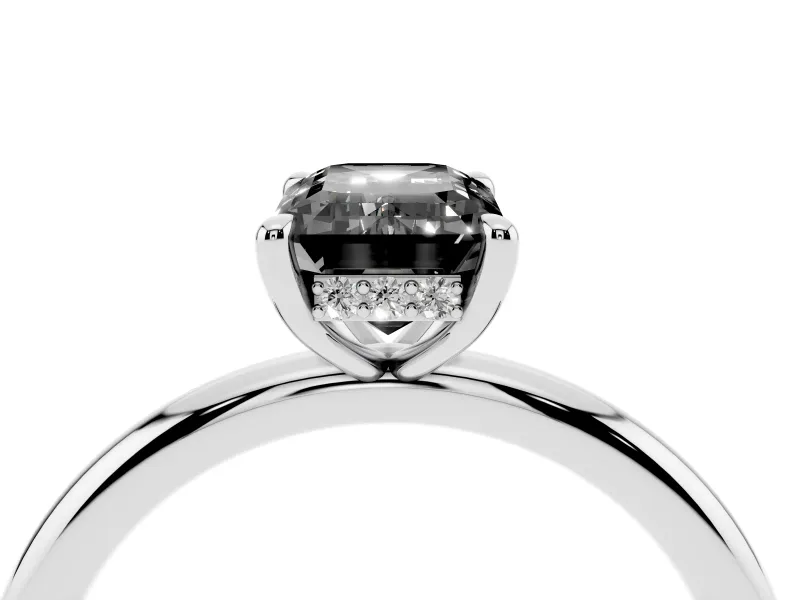 Fancy Black Emerald Cut Diamond Solitaire Ring Set in Silver with Thin Band and Prong Setting