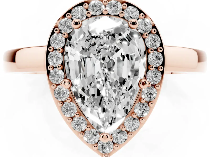 Pear-Shaped Thin Halo Low Profile Engagement Ring Setting | Slim Plain Band | Rose Gold