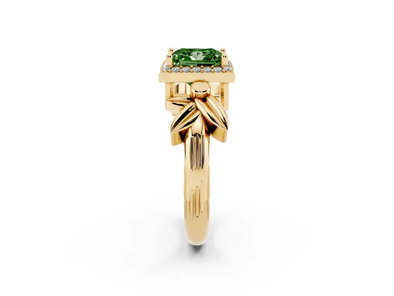 Princess Cut Floral Halo Engagement Ring Setting for a Fancy Green Lab-Grown Diamond | Yellow Gold