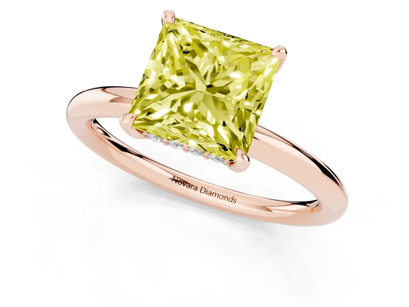 Princess Cut Hidden Halo Ring Setting for a Fancy Yellow Lab-Grown Diamond | Rose Gold