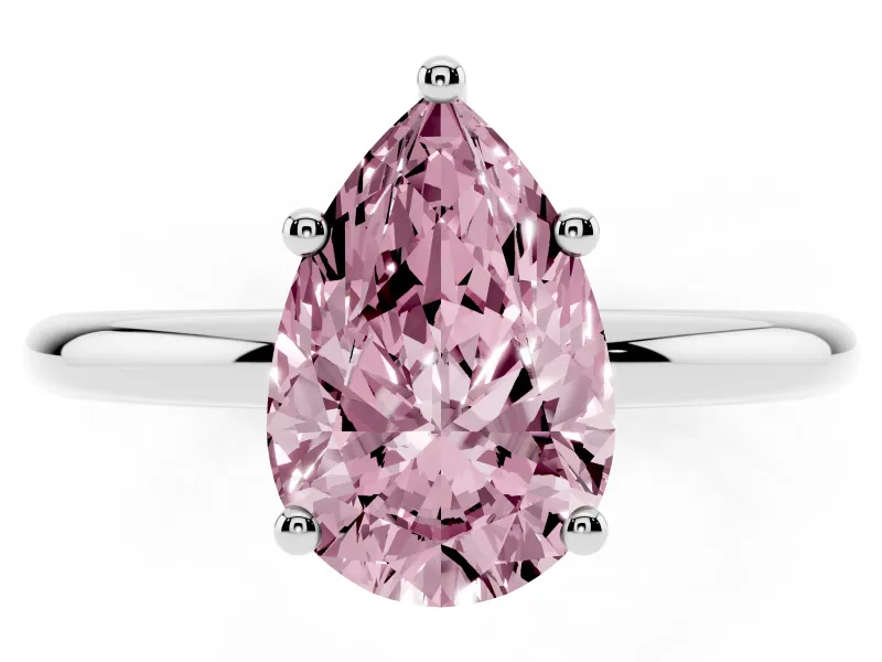 Pear-Shaped Hidden Halo Engagement Ring Setting for a Fancy Pink Lab-Grown Diamond | Plain Band | Sterling Silver