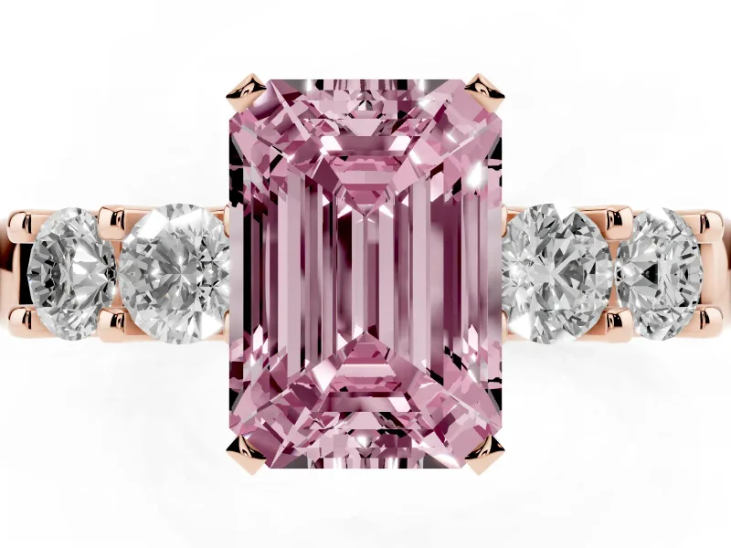 Emerald Cut Five Stone Engagement Ring Setting for a Fancy Pink Lab-Grown Diamond | Rose Gold