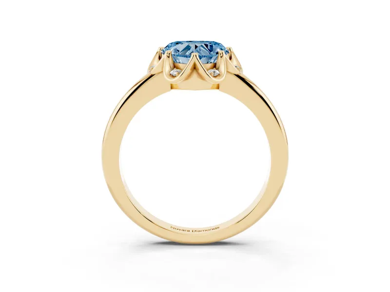 Heart-Shaped Petal Halo Engagement Ring Setting for a Fancy Blue Lab-Grown Diamond | Yellow Gold
