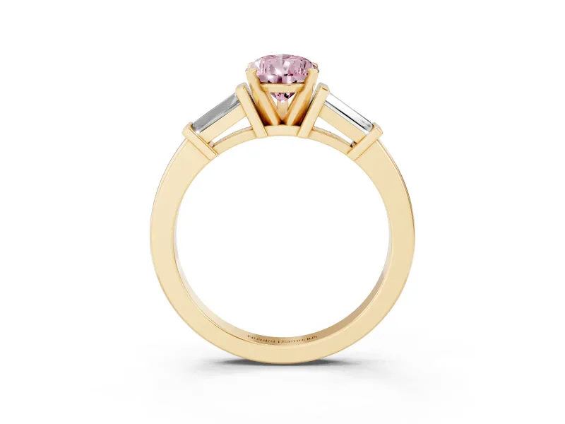 Pear-Shaped Three-Stone Engagement Ring Setting for a Fancy Pink Lab-Grown Diamond | Tapered Baguettes | Yellow Gold