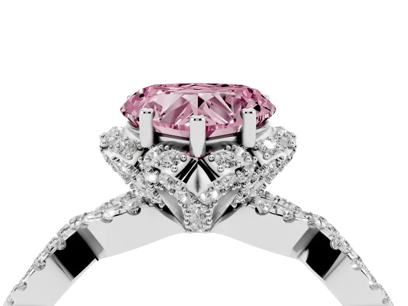 Heart-Shaped Milgrain Halo Engagement Ring Setting for a Fancy Pink Lab-Grown Diamond | Graduated Shoulders | Platinum