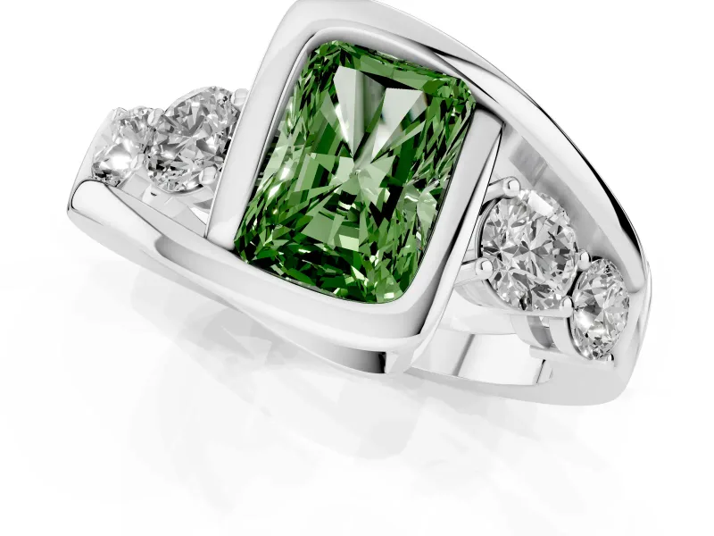 Radiant Cut Engagement Ring Setting for a Fancy Green Lab-Grown Diamond | Bezel | Sterling Silver