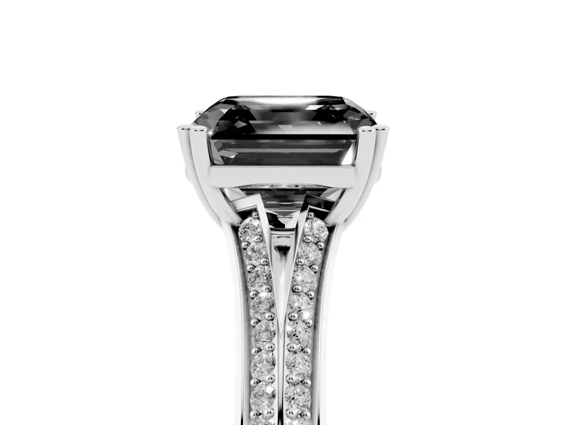 Asscher Cut Split Shank Engagement Ring Setting for a Black Center | Pavé Band | Platinum