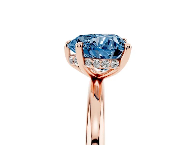 Heart-Shaped Hidden Halo Ring Setting for a Fancy Blue Lab-Grown Diamond | Rose Gold