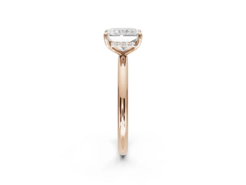 Radiant Cut Hidden Halo Engagement Ring Setting | Thin Plain Band | Rose Gold