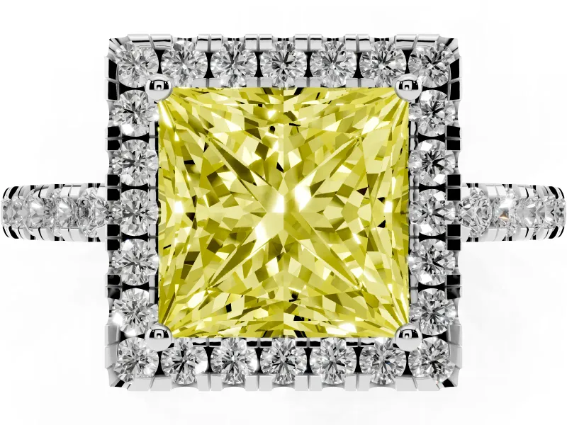 Princess Cut Halo Engagement Ring Setting for a Fancy Yellow Lab-Grown Diamond | Pavé Band | Sterling Silver