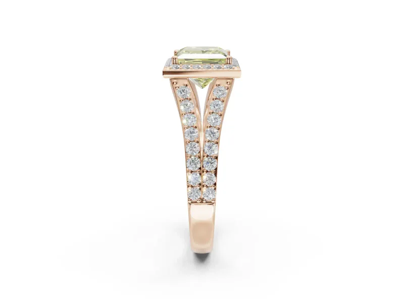 Princess Cut Halo Pavé Engagement Ring Setting for a Fancy Yellow Lab-Grown Diamond | Narrow Split Shank | Rose Gold