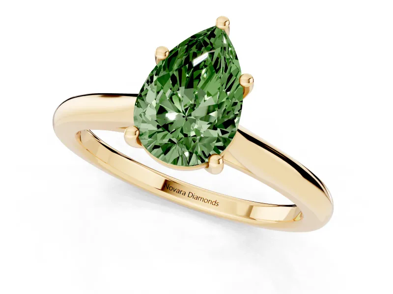 Pear-Shaped Cathedral Engagement Ring Setting for a Fancy Green Lab-Grown Diamond | Yellow Gold