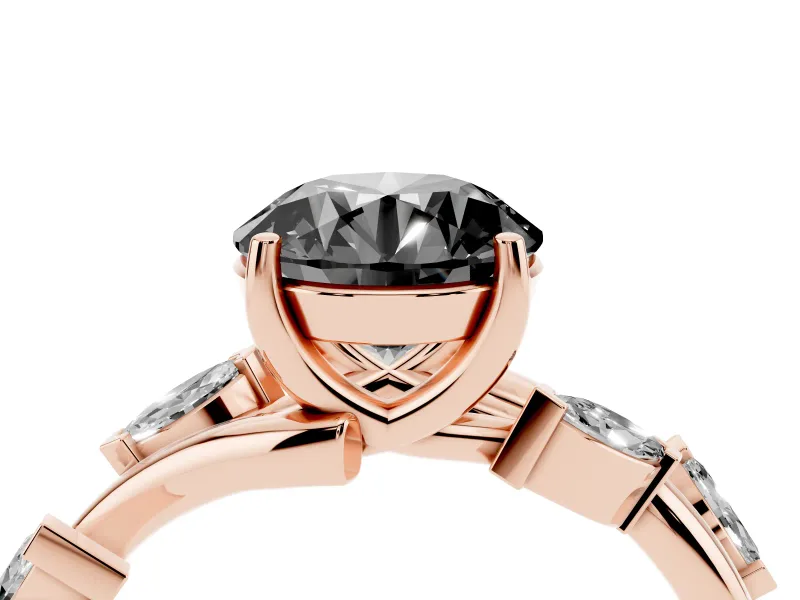 Round Twisted Vine Engagement Ring Setting for a Black Center | Marquise Side Stones | Rose Gold