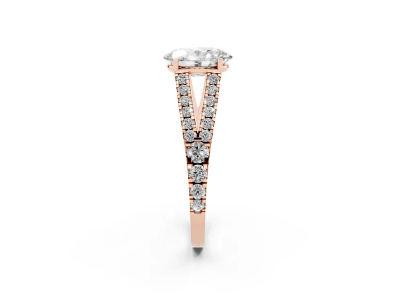 Oval Graduated Pave Split Shank Engagement Ring Setting | V Split Shoulders | Rose Gold
