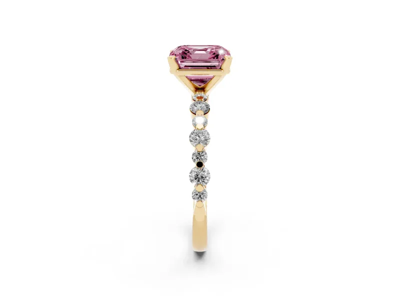Asscher Cut Pavé Solitaire Engagement Ring Setting for a Fancy Pink Lab-Grown Diamond | Yellow Gold
