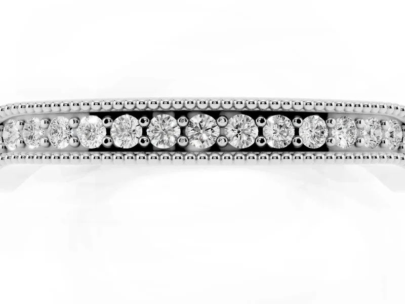 Round Lab-Grown Diamond Milgrain Channel Set Contour Wedding Band | Smooth Top | Sterling Silver