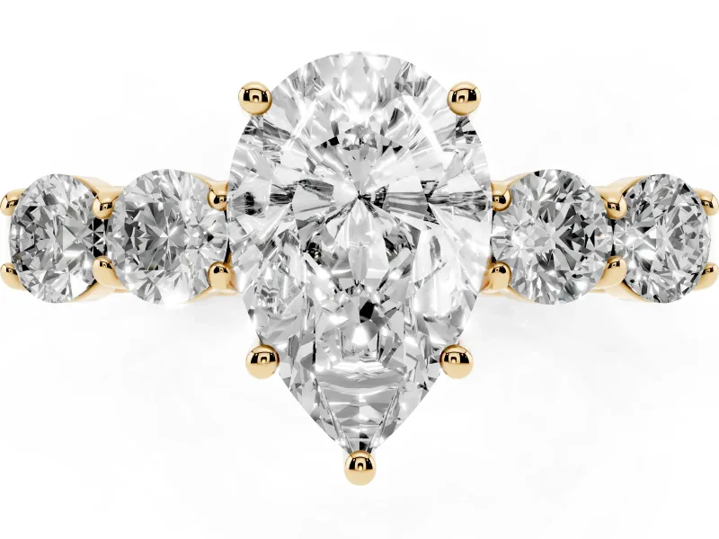 Pear-Shaped Close Set Five Stone Engagement Ring Setting | Yellow Gold