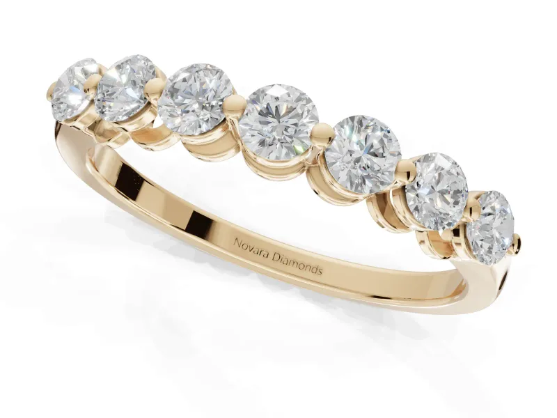 Round Lab-Grown Diamond Half Eternity Wedding Band | Raised Round Heads | Yellow Gold