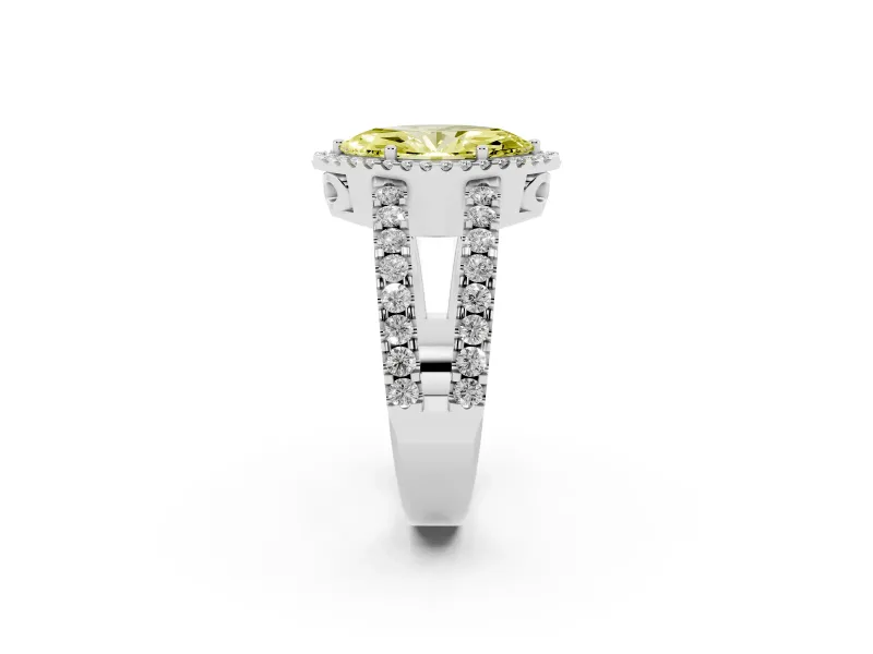 Fancy Yellow Marquise Cut Diamond Halo Ring Set in Silver with Pavé Split Shank and Prong Setting