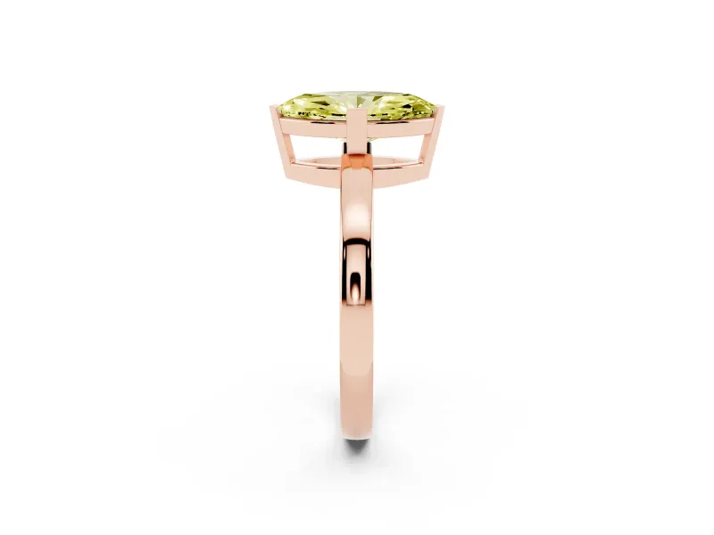 Fancy Yellow Marquise Cut Diamond Solitaire Ring Set in Rose gold with Prong Head and Smooth Polished Band