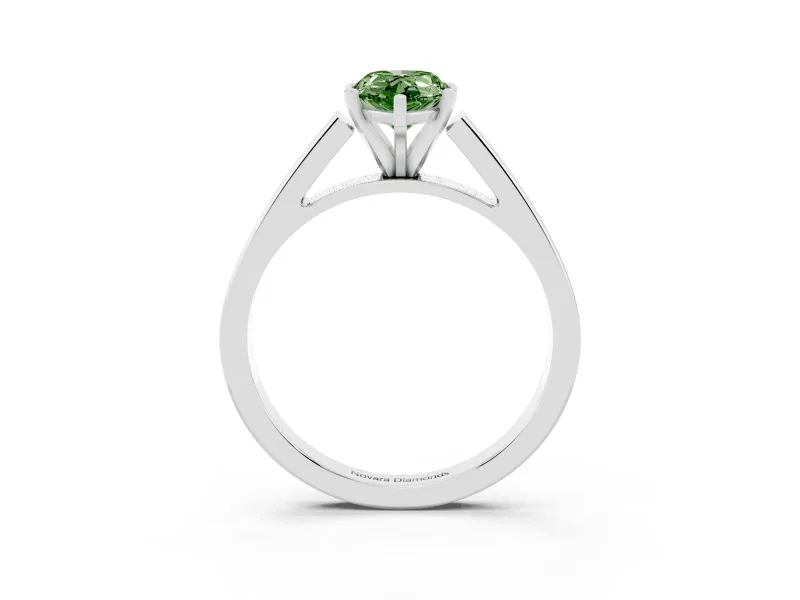 Fancy Green Pear Cut Diamond Solitaire Engagement Ring Set in Platinum with Prong Setting and Tapered Band