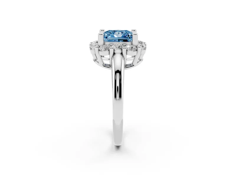 Princess Cut Halo Engagement Ring Setting for a Fancy Blue Lab-Grown Diamond | Sterling Silver - Design NV-24726