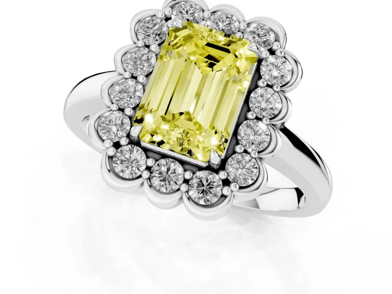 Emerald Cut Halo Engagement Ring Setting for a Fancy Yellow Lab-Grown Diamond | White Gold - Design NV-24719