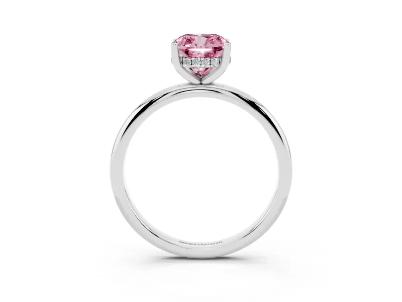 Fancy Pink Cushion Cut Diamond Solitaire Engagement Ring Set in Silver with Prong Setting and Polished Band