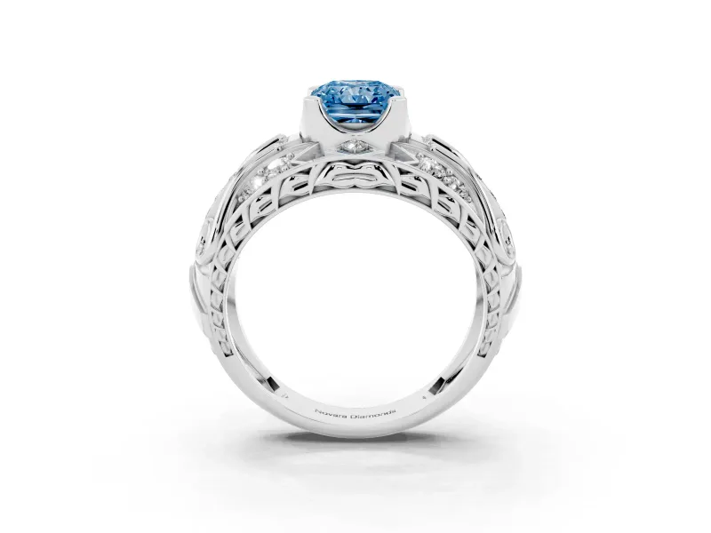 Radiant Cut Art Deco Graduated Engagement Ring Setting for a Fancy Blue Lab-Grown Diamond | Platinum