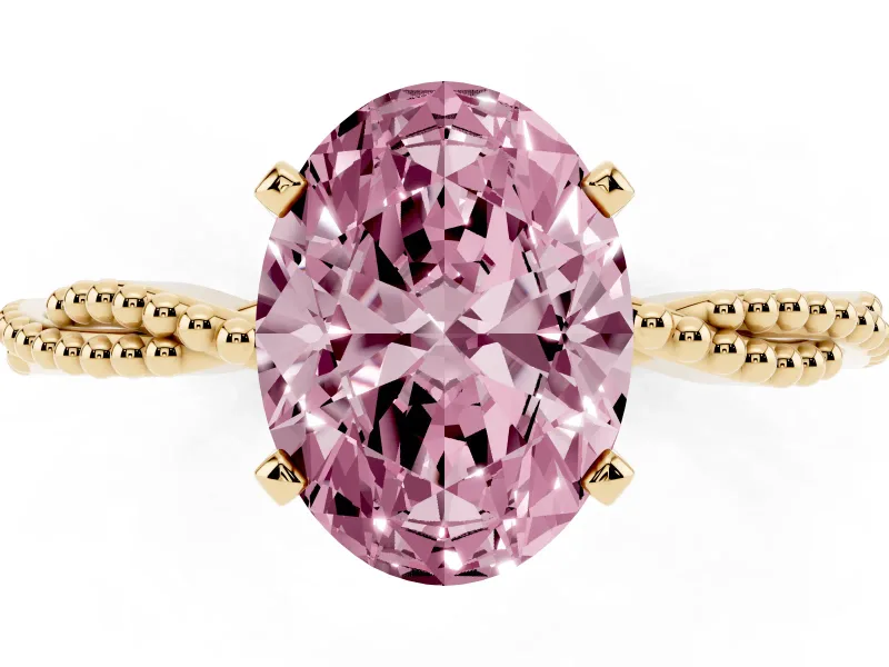 Oval Twisted Engagement Ring Setting for a Fancy Pink Lab-Grown Diamond | Beaded Twist | Yellow Gold