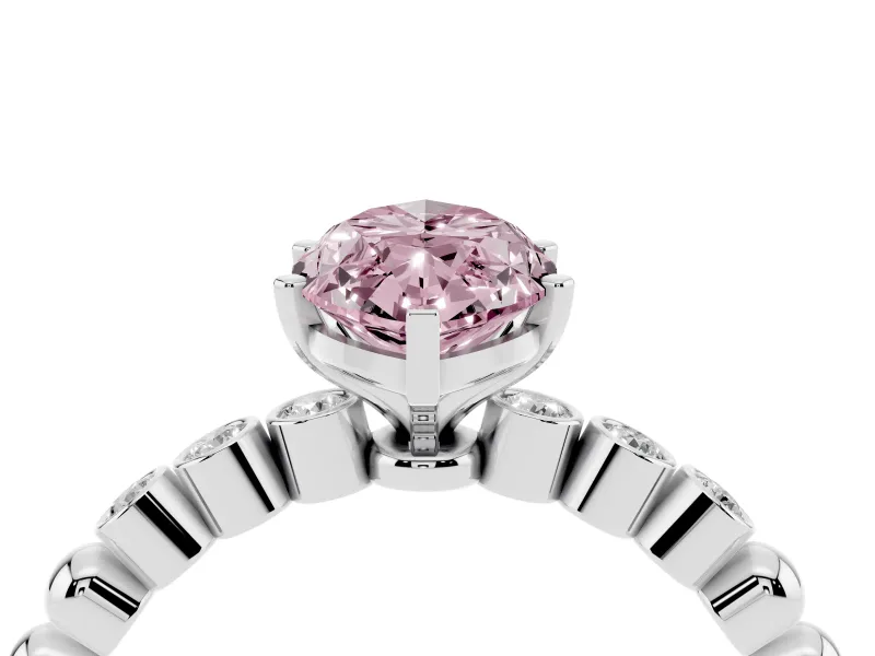 Fancy Pink Marquise Cut Diamond Solitaire Engagement Ring Set in Platinum with Bezel Accents on Beaded Band