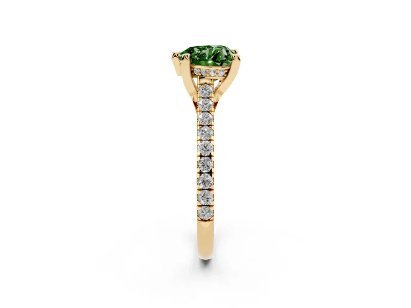 Heart-Shaped Hidden Halo Pave Engagement Ring Setting for a Fancy Green Lab-Grown Diamond | Claw Prongs | Yellow Gold