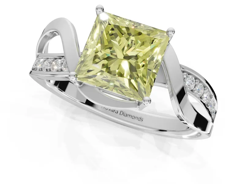 Princess Cut Bypass Solitaire Engagement Ring Setting for a Fancy Yellow Lab-Grown Diamond | Pavé Strands | Platinum