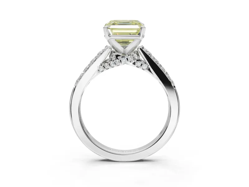 Asscher Cut Pavé Engagement Ring Setting for a Fancy Yellow Lab-Grown Diamond | Crossover Gallery | Sterling Silver