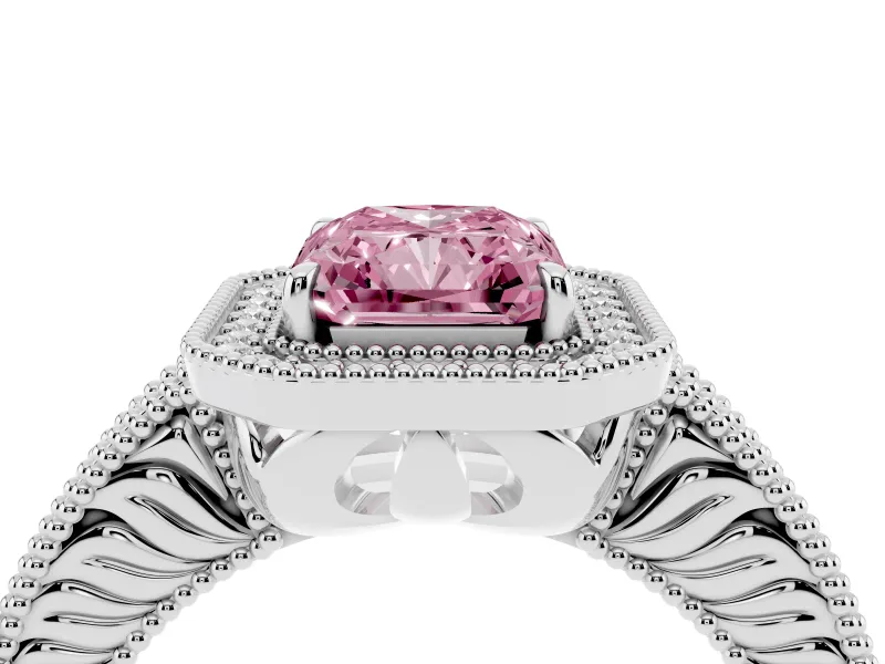 Radiant Cut Halo Engagement Ring Setting for a Fancy Pink Lab-Grown Diamond | Platinum