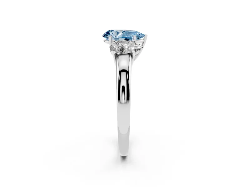 Pear-Shaped Three Stone Engagement Ring Setting for a Fancy Blue Lab-Grown Diamond | Sterling Silver - Design NV-24844